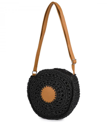 Round braided boho handbag with long strap