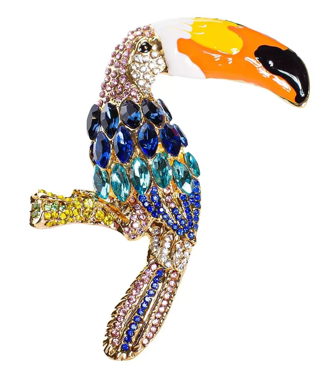 Charming toucan brooch with colorful zircons