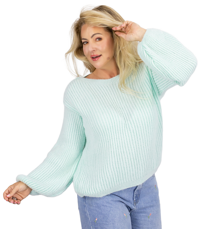 Striped sweater made of soft puffy sleeve material