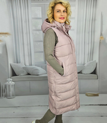 Women's long sleeveless quilted vest with hood TORI