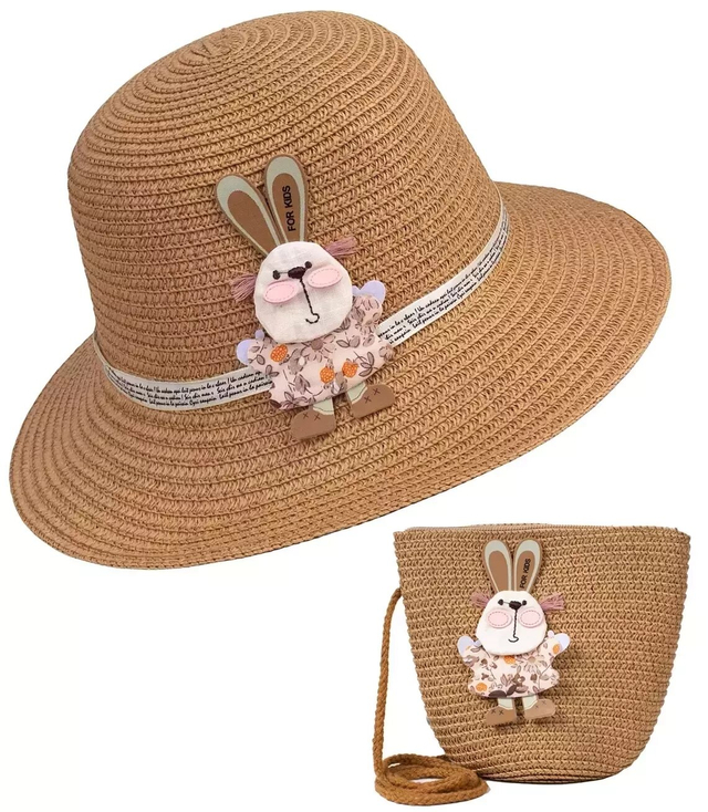 Set of braided hat with bunny + handbag