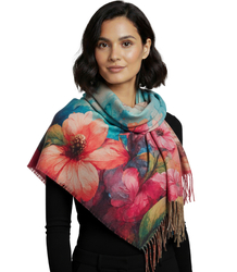Elegant scarf large flowers with tassels