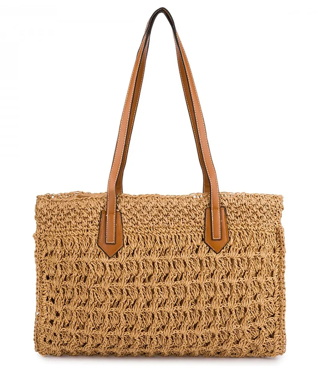 Openwork raffia bag with elegant handles boho style for summer