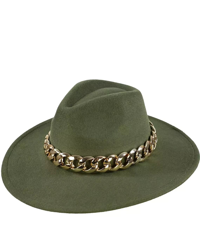 Elegant women's hat with a stylish chain