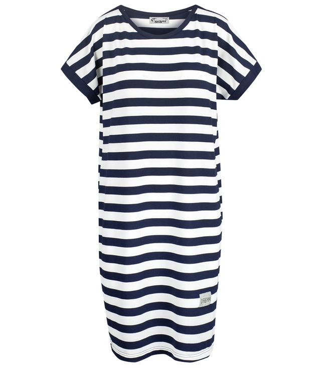 Simple nautical striped dress with a patch, short sleeves MORELLA