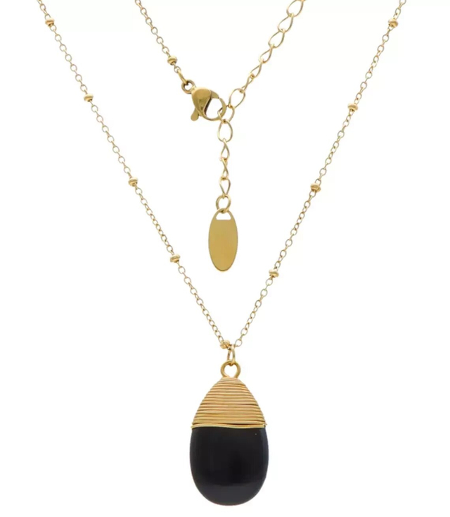 Necklace pendant gold steel black onyx