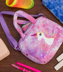 Children's plush bag with adorable unicorn handle strap