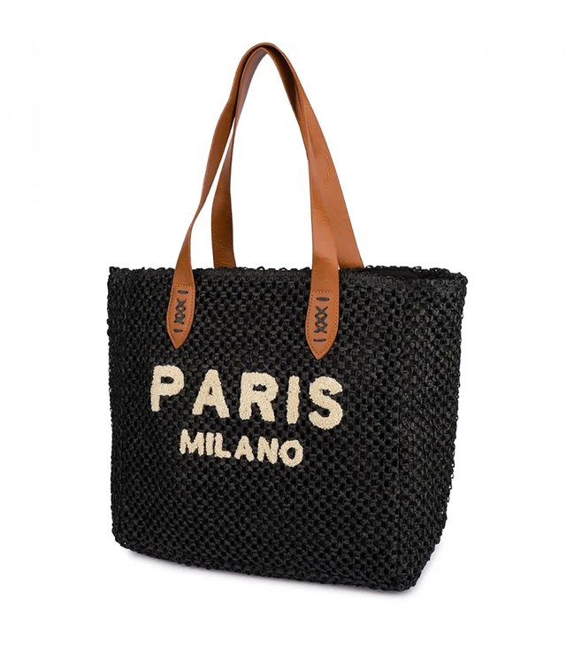 Large braided shoper bag Stylish with inscription PARIS