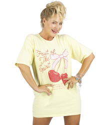 Długi damski T-shirt  tunika luźny fason nadruk z wiśniami SUMMER