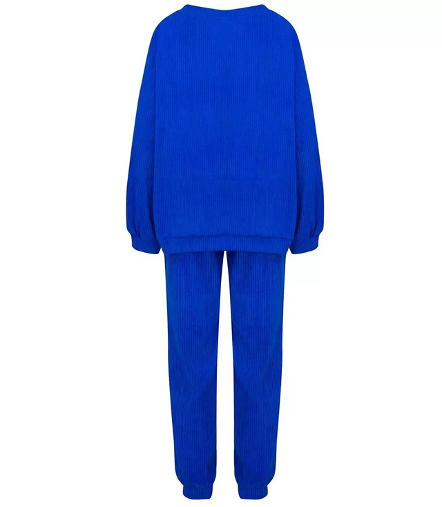 Women's corduroy tracksuit composed of a sweatshirt and trousers. Loose cut