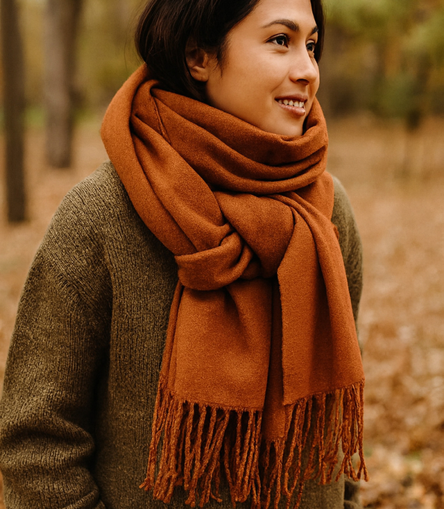 Gładki elegancki szal z frędzlami dwustronny 180x70