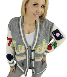 Short cardigan sweater with patches LUCKY 