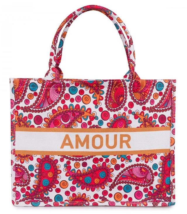 Large colorful shopper bag with AMOUR lettering