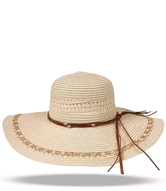 Large women's wide-brimmed openwork thong hat