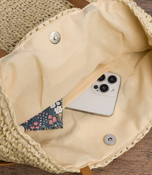 Torebka shopper boho z plecionki z troczkami i podszewką