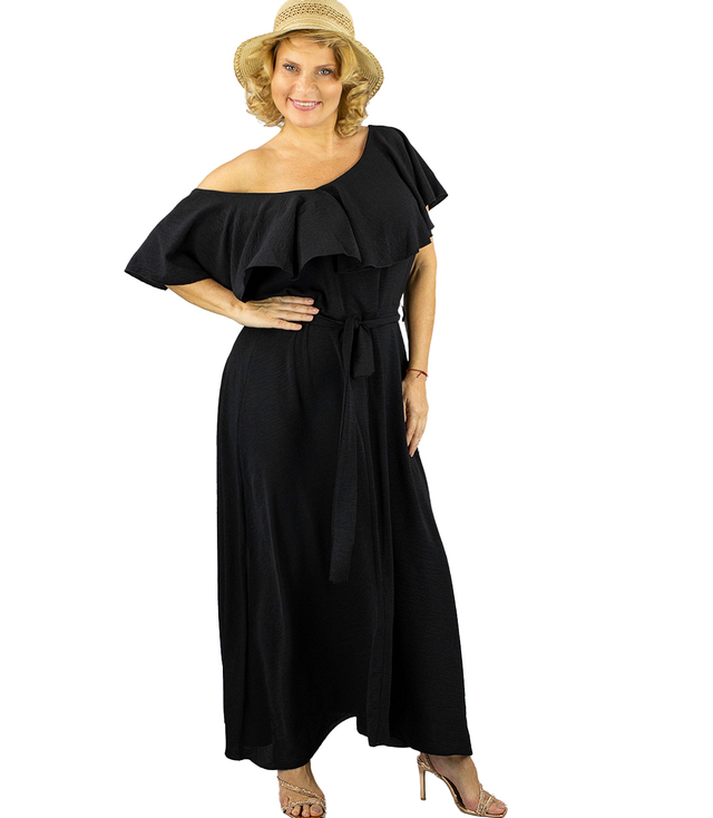 Airy maxi dress with ruffles and waist tie STELLA