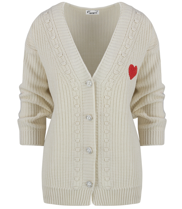 Warm and cozy women's sweater with decorative buttons and heart LOVE