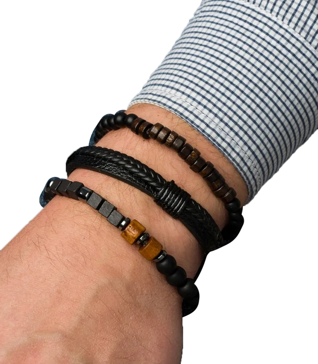 Set of men's bracelets natural stone