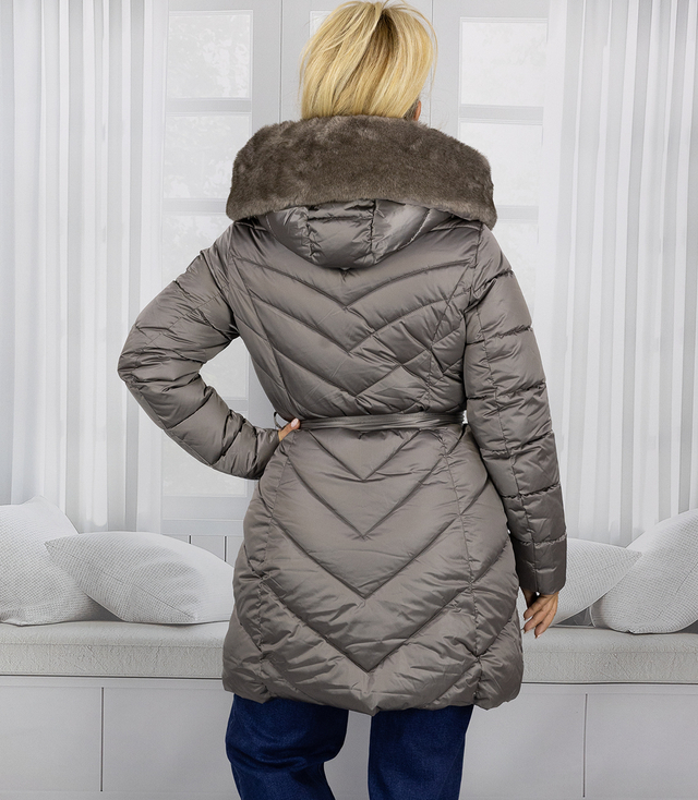 Women's long coat jacket with fur collar DIVA