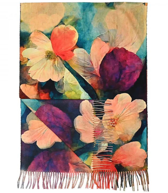 Szal szalik Chusta frędzle ciepły kwiaty miękki gładki 180x70 cm