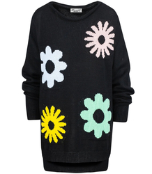 Women's sweater in colorful flowers with a longer back LILANA