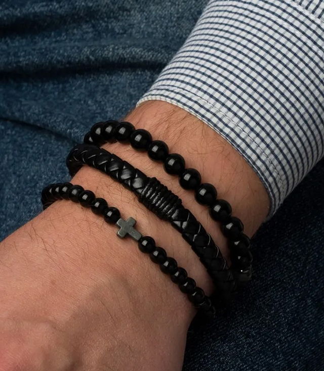 Set of men's bracelets natural stone