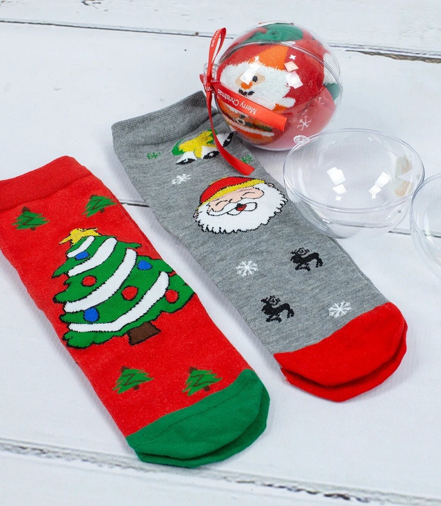 Women's Christmas socks with baubles with Santa Claus. Warm Gift