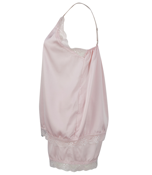 Satin pajama set with lace shorts top petticoat