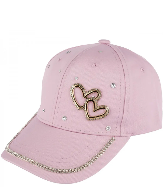 Children's baseball cap decorated with zircons and hearts