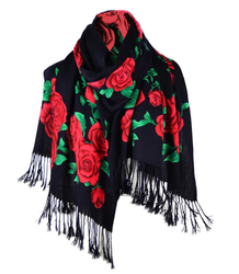 Beautiful soft elegant shawl with roses folk pattern