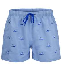 Swimming shorts decorated with a summer pattern on the front