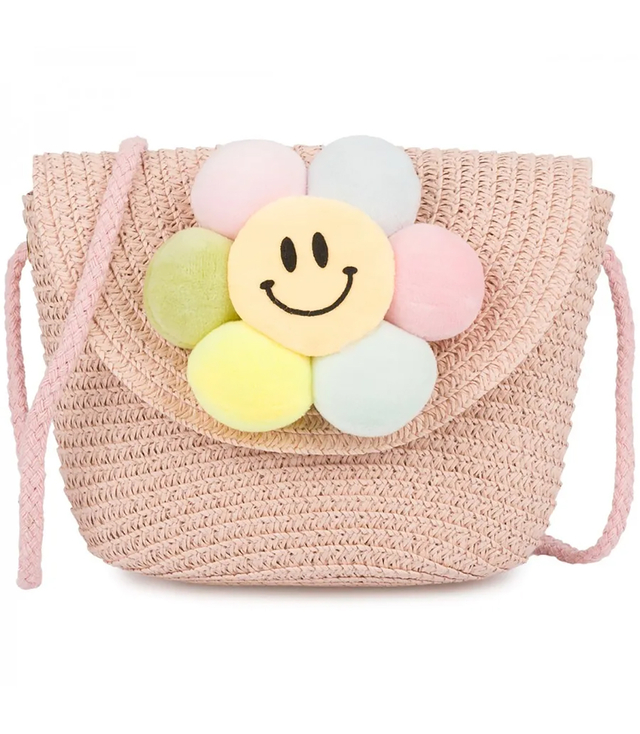 Children's handbag boho straw with flower summer shoulder bag girls' handbag