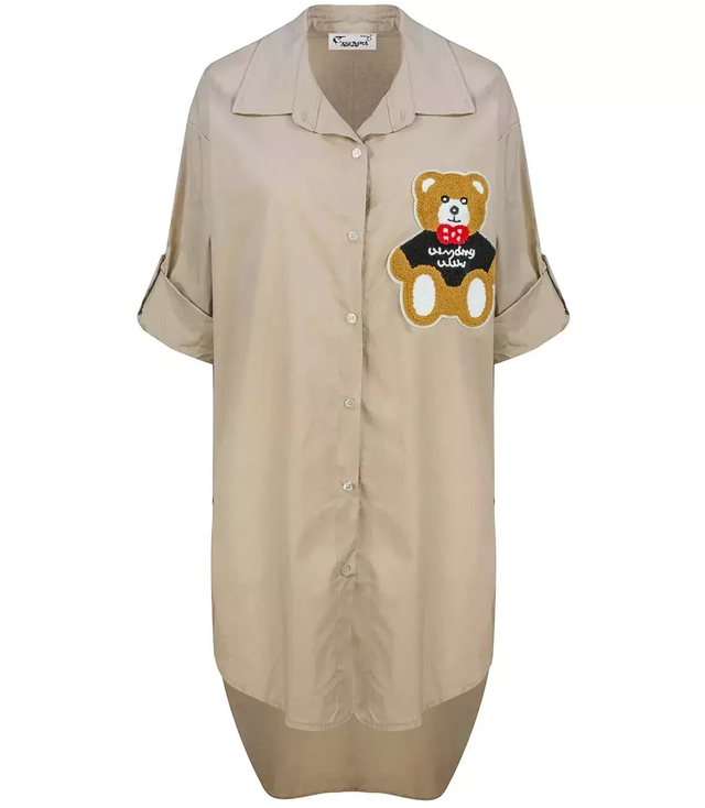 Long shirtdress shirt tunic with a teddy bear