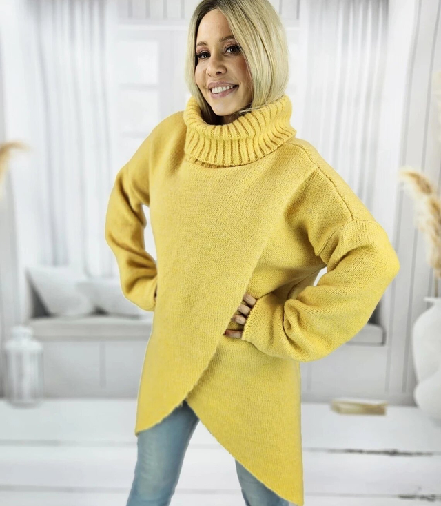 Warm womens turtleneck sweater with a slit MARIETTA, wool