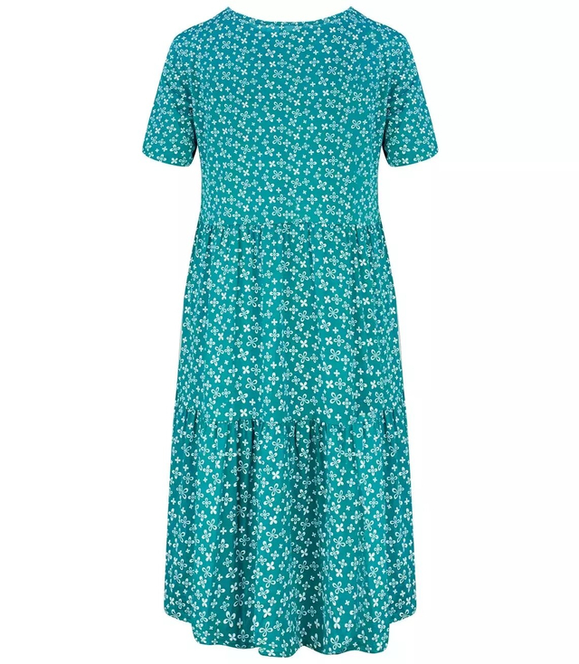 Trapezowa letnia sukienka w biały print MIDI