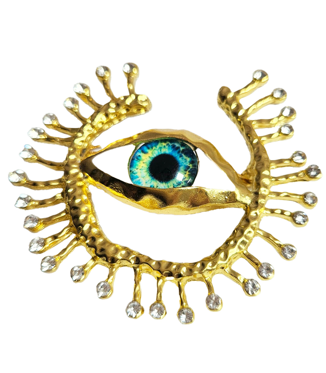 Zirconia brooch beautiful decorative large gold eye