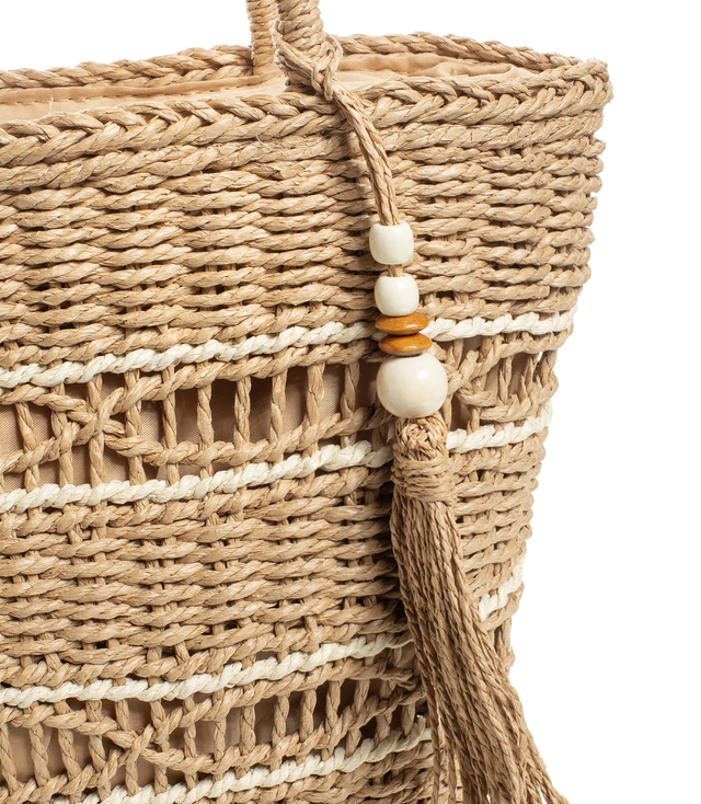 Medium basket, summer bag, stiff woven handbag with tassel