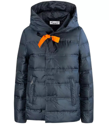 Short quilted transitional jacket with a hood