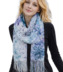 Elegancki szal w kwiaty damski delikatny 180x70