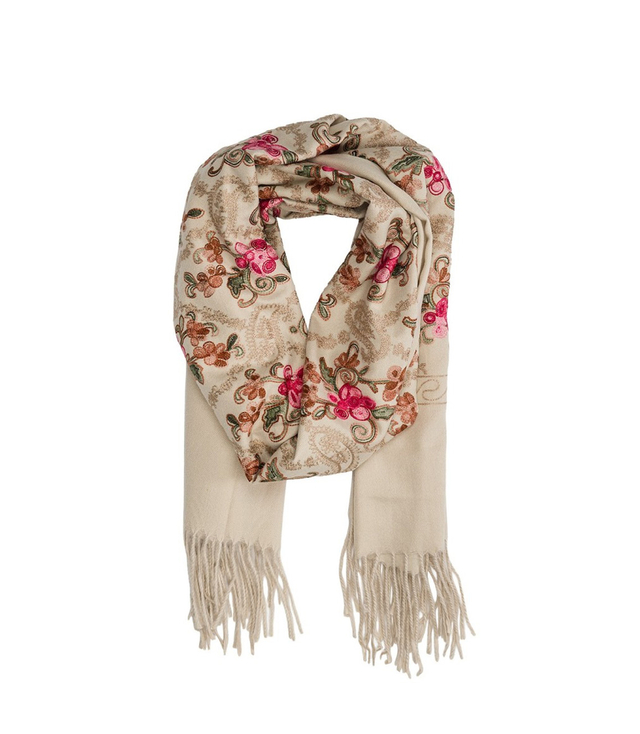 Women's folklore scarf with flower motif and tassels