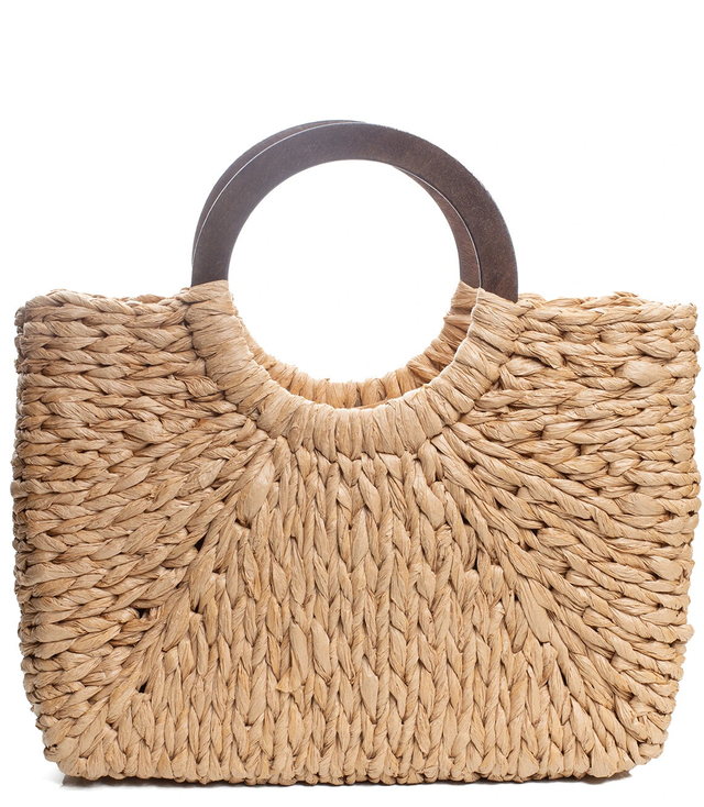 Large basket summer bag handbag braided wooden handles