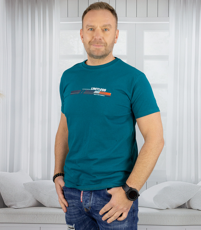 Męski t-shirt koszulka krótki rękaw ze sportowym nadrukiem