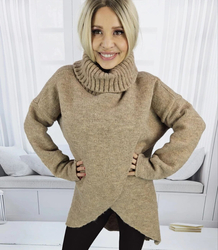 Warm womens turtleneck sweater with a slit MARIETTA, wool