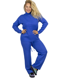 Knitted tracksuit set blouse with stand-up collar and flared pants KAMILLA