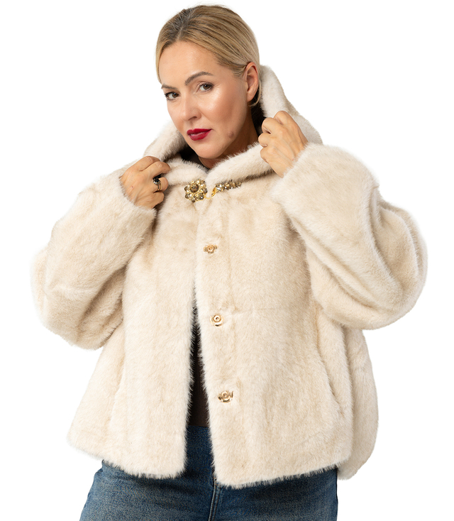 Luxury fur trapeze cut with gold elements AURORA