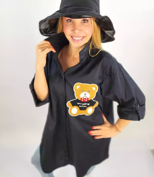 Long shirtdress shirt tunic with a teddy bear
