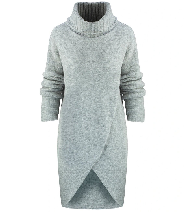 Warm womens turtleneck sweater with a slit MARIETTA, wool