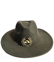 Elegant women's panama hat with decorative brooch "Eye of Elegance"