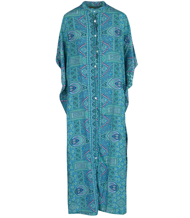 Long ethnic BAT dress with colorful patterns, NOVENTA silk