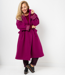 Women's long oversize coat with decorative belt KASIA